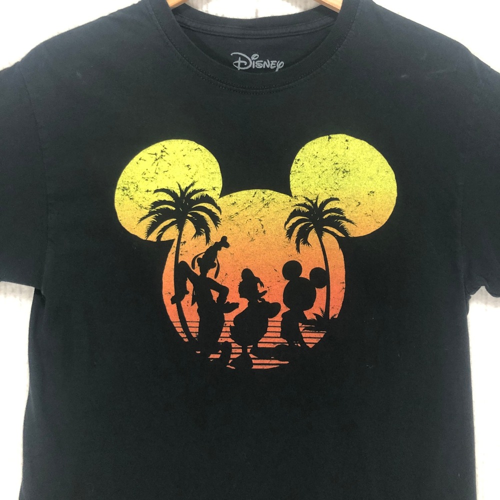 Disney‎ Mickey Mouse Donald Goofy Sunset Graphic T-Shirt Black Mens Large L